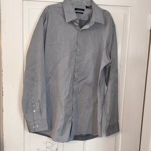 Marc Anthony Men’s Dress Shirt Gray Slim Fit Striped 17 Neck Cotton Career
